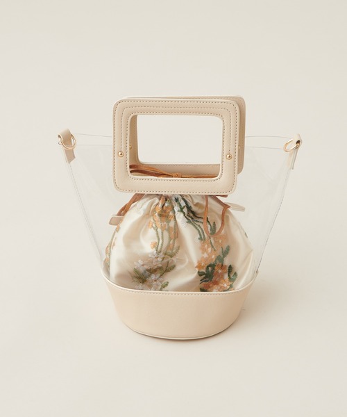 natural couture（ナチュラルクチュール）の「刺繍巾着付きクリアバッグ（ショルダーバッグ・レディース・アイボリー/ダークブラウン/ベージュ・FREE）」の19枚目の写真