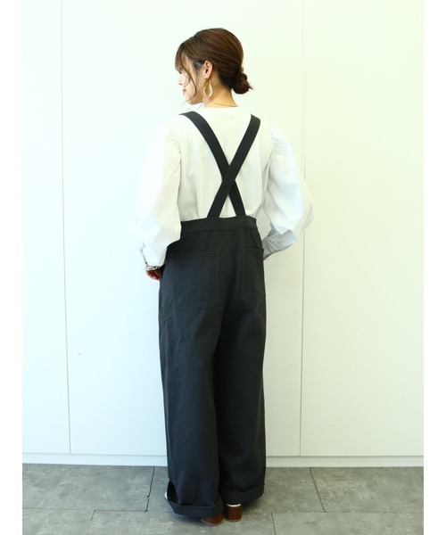 Green　Parks（グリーンパークス）の「ツイルサロペット＊（サロペット/オーバーオール・レディース・オフホワイト/チャコールグレー/カーキ・FREE）」の6枚目の写真