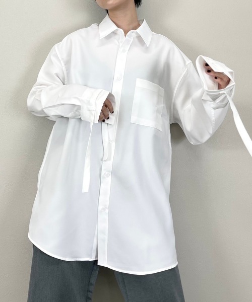 Chikashitsu +（チカシツプラス）の「【Chikashitsu +】arm rope shirt（シャツ/ブラウス・メンズ・ホワイト/ブラック・ONE SIZE）」の3枚目の写真