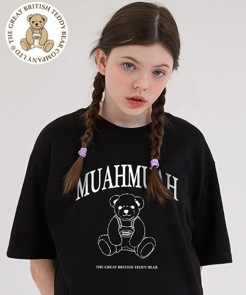 muahmuah(ムーアムーア)の「『muah muah/ムーアムーア』×『teddy bear/テディベア』Signature Bareline Short Sleeve T-shirt/シグネチャーベアデザイン半袖Tシャツ(Tシャツ/カットソー・レディース・ホワイト/ブラック/ネイビー/イエロー・FREE)」の1枚目の写真