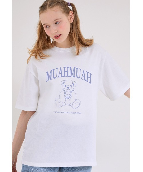 muahmuah(ムーアムーア)の「『muah muah/ムーアムーア』×『teddy bear/テディベア』Signature Bareline Short Sleeve T-shirt/シグネチャーベアデザイン半袖Tシャツ(Tシャツ/カットソー・レディース・ホワイト/ブラック/ネイビー/イエロー・FREE)」の10枚目の写真