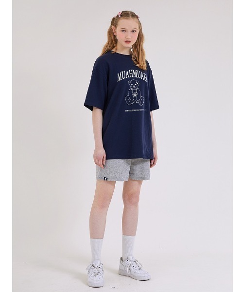 muahmuah(ムーアムーア)の「『muah muah/ムーアムーア』×『teddy bear/テディベア』Signature Bareline Short Sleeve T-shirt/シグネチャーベアデザイン半袖Tシャツ(Tシャツ/カットソー・レディース・ホワイト/ブラック/ネイビー/イエロー・FREE)」の5枚目の写真