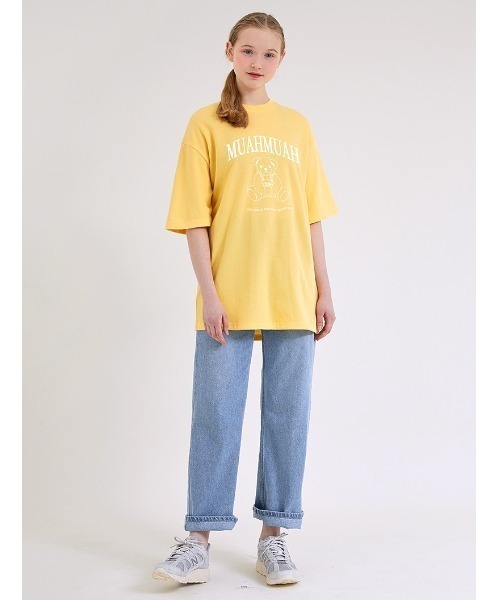 muahmuah(ムーアムーア)の「『muah muah/ムーアムーア』×『teddy bear/テディベア』Signature Bareline Short Sleeve T-shirt/シグネチャーベアデザイン半袖Tシャツ(Tシャツ/カットソー・レディース・ホワイト/ブラック/ネイビー/イエロー・FREE)」の11枚目の写真