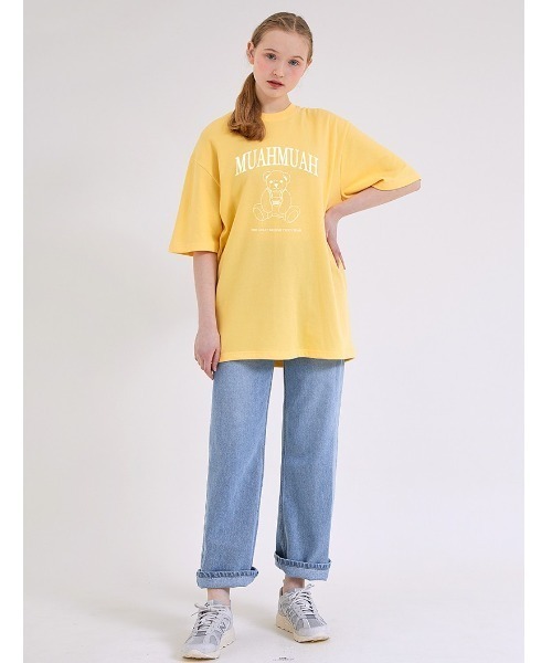 muahmuah(ムーアムーア)の「『muah muah/ムーアムーア』×『teddy bear/テディベア』Signature Bareline Short Sleeve T-shirt/シグネチャーベアデザイン半袖Tシャツ(Tシャツ/カットソー・レディース・ホワイト/ブラック/ネイビー/イエロー・FREE)」の8枚目の写真