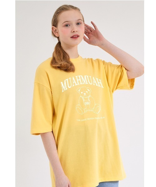 muahmuah(ムーアムーア)の「『muah muah/ムーアムーア』×『teddy bear/テディベア』Signature Bareline Short Sleeve T-shirt/シグネチャーベアデザイン半袖Tシャツ(Tシャツ/カットソー・レディース・ホワイト/ブラック/ネイビー/イエロー・FREE)」の6枚目の写真