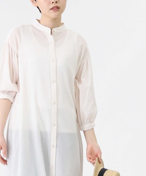 HONEYSUCKLE ROSE（ハニーサックルローズ）の「【HONEYSUCKLE ROSE】シアーシャツワンピース（シャツワンピース・レディース・ホワイト/ブラック/オレンジ・M/L）」の2枚目の写真