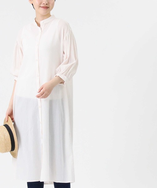 HONEYSUCKLE ROSE（ハニーサックルローズ）の「【HONEYSUCKLE ROSE】シアーシャツワンピース（シャツワンピース・レディース・ホワイト/ブラック/オレンジ・M/L）」の9枚目の写真