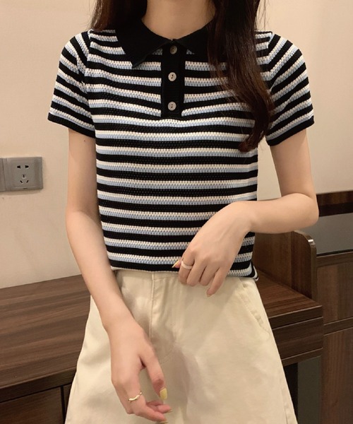 meJane（ミージェーン）の「襟配色ボーダーポロニット【ZOZOTOWN限定】（ポロシャツ・レディース・ベージュ/ネイビー/ボルドー・FREE）」の11枚目の写真