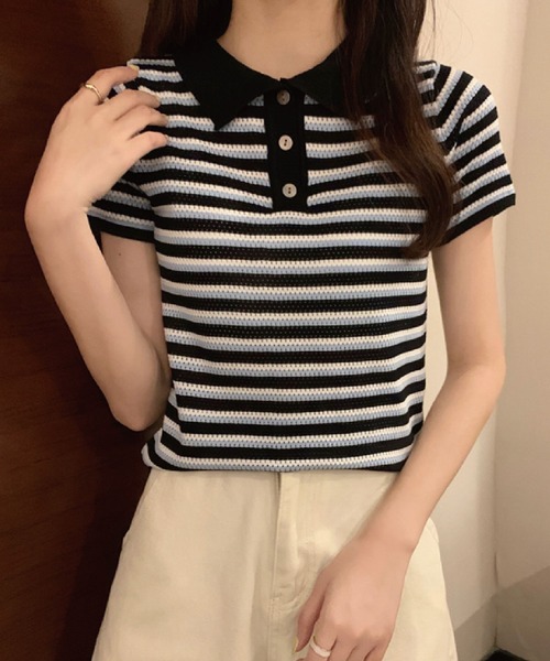 meJane（ミージェーン）の「襟配色ボーダーポロニット【ZOZOTOWN限定】（ポロシャツ・レディース・ベージュ/ネイビー/ボルドー・FREE）」の10枚目の写真