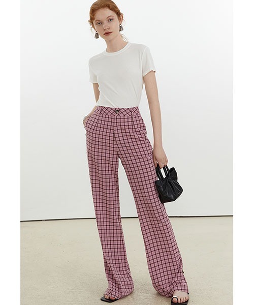 Fano Studios(ファノ ストゥディオズ)の「【Fano Studios】Lattice pattern slit hem pants FX21K045(スラックス・レディース・ピンク・S/L/M)」の2枚目の写真