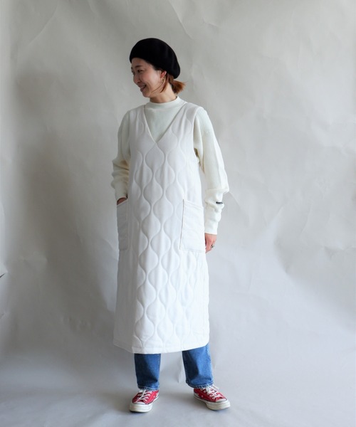 MANASTASH(マナスタッシュ)の「MANASTASH/マナスタッシュ W's PADDING DRESS ウィメンズ パディングドレス ワンピース(ジャンパースカート・レディース・ナチュラル/チャコールグレー・MEDIUM)」の2枚目の写真