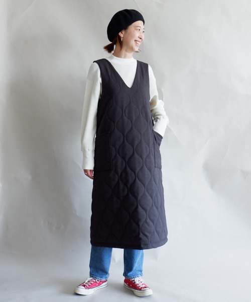 MANASTASH(マナスタッシュ)の「MANASTASH/マナスタッシュ W's PADDING DRESS ウィメンズ パディングドレス ワンピース(ジャンパースカート・レディース・ナチュラル/チャコールグレー・MEDIUM)」の5枚目の写真