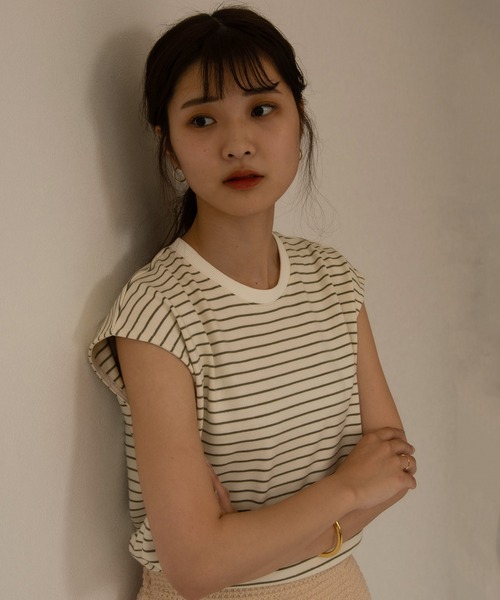 I_am(アイアム)の「no sleeve border t-shirt(Tシャツ/カットソー・レディース・ブラック/ベージュ/オリーブ・FREE)」の22枚目の写真