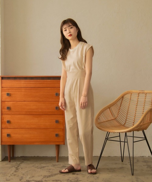 I_am(アイアム)の「no sleeve border t-shirt(Tシャツ/カットソー・レディース・ブラック/ベージュ/オリーブ・FREE)」の20枚目の写真