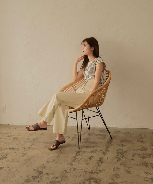 I_am(アイアム)の「no sleeve border t-shirt(Tシャツ/カットソー・レディース・ブラック/ベージュ/オリーブ・FREE)」の18枚目の写真