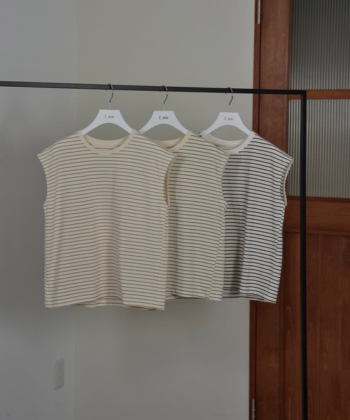 I_am(アイアム)の「no sleeve border t-shirt(Tシャツ/カットソー・レディース・ブラック/ベージュ/オリーブ・FREE)」の16枚目の写真