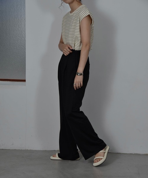 I_am(アイアム)の「no sleeve border t-shirt(Tシャツ/カットソー・レディース・ブラック/ベージュ/オリーブ・FREE)」の15枚目の写真