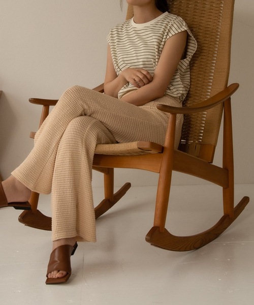 I_am(アイアム)の「no sleeve border t-shirt(Tシャツ/カットソー・レディース・ブラック/ベージュ/オリーブ・FREE)」の7枚目の写真