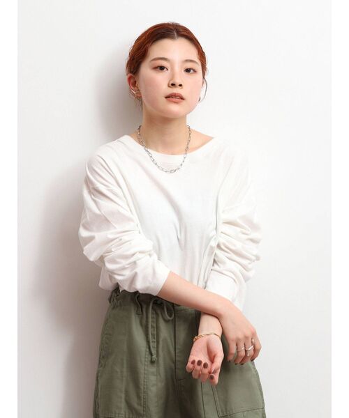Ungrid（アングリッド）の「ラウンドロングスリーブTee（Tシャツ/カットソー・レディース・オフホワイト/ブラック/ライトグリーン・FREE）」の4枚目の写真