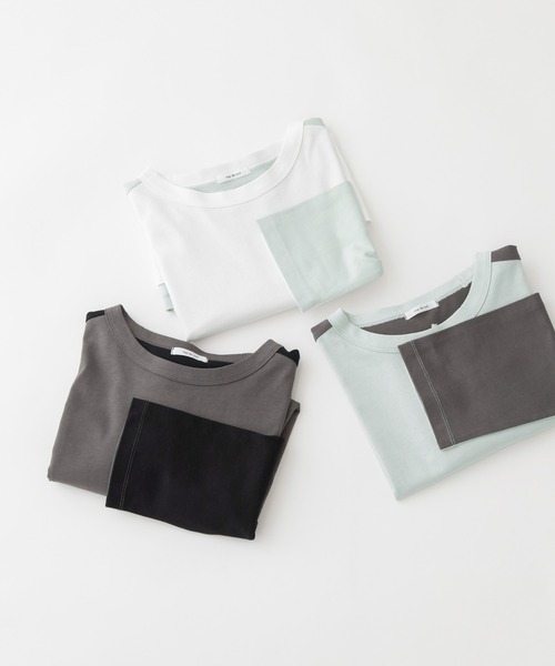 nop de nod(ノップドゥノッド)の「USコットンバイカラーオーバーサイズロングTシャツ(Tシャツ/カットソー・レディース・オフホワイト/ダークグレー/ミント・3)」の14枚目の写真