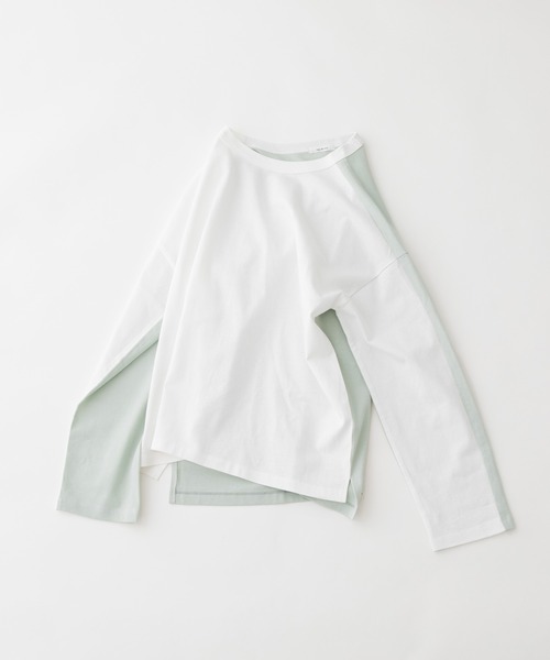 nop de nod(ノップドゥノッド)の「USコットンバイカラーオーバーサイズロングTシャツ(Tシャツ/カットソー・レディース・オフホワイト/ダークグレー/ミント・3)」の11枚目の写真