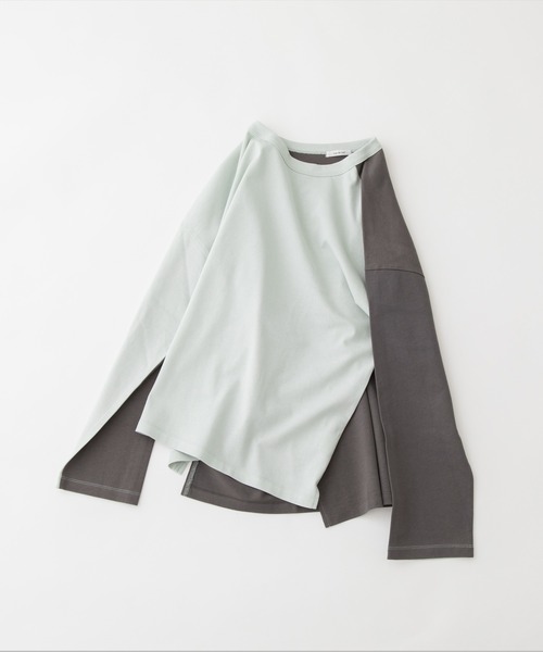 nop de nod(ノップドゥノッド)の「USコットンバイカラーオーバーサイズロングTシャツ(Tシャツ/カットソー・レディース・オフホワイト/ダークグレー/ミント・3)」の8枚目の写真