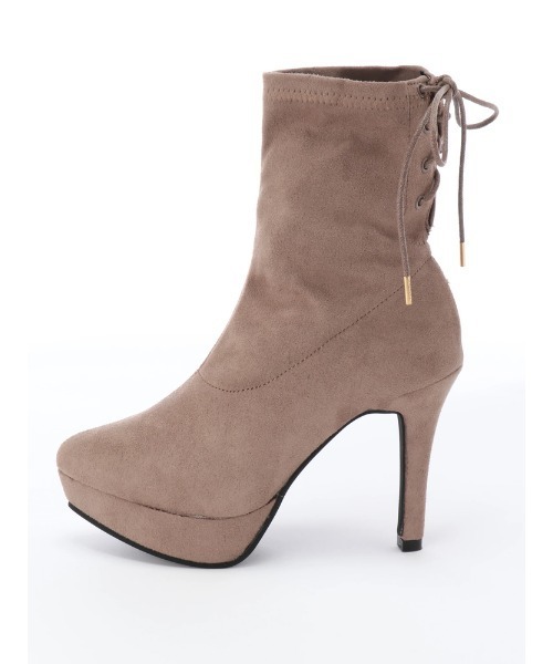 LIPSERVICE（リップサービス）の「バックスピンドルショートブーツ（ブーツ・レディース・ベージュ/ブラック・S/M/L）」の4枚目の写真