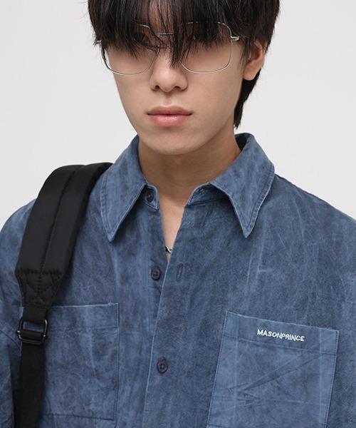 MASONPRINCE(メイソンプリンス)の「【MASONPRINCE】Oversized vintage processed shirt CS2075(シャツ/ブラウス・メンズ・ブルー/ダークグレー・S/M/L)」の4枚目の写真