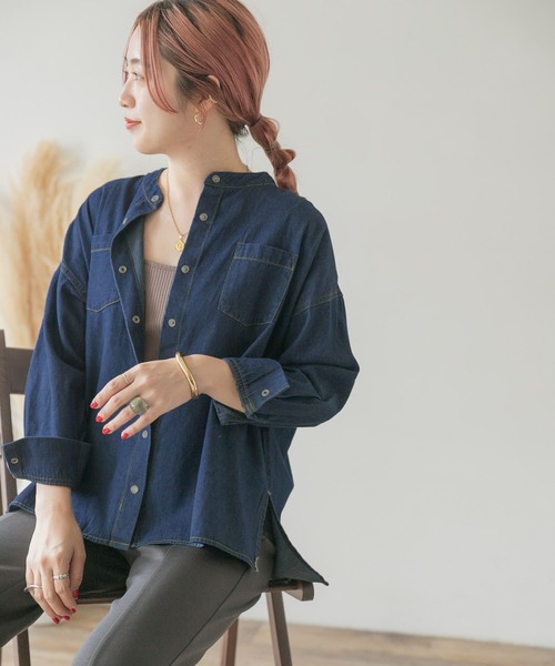 ITEMS URBANRESEARCH（アイテムズ アーバンリサーチ）の「バンドカラーデニムシャツ（シャツ/ブラウス・レディース・ブラック/ブルー/ライトブルー・FREE）」の14枚目の写真