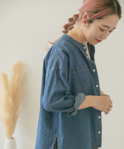 ITEMS URBANRESEARCH（アイテムズ アーバンリサーチ）の「バンドカラーデニムシャツ（シャツ/ブラウス・レディース・ブラック/ブルー/ライトブルー・FREE）」の8枚目の写真