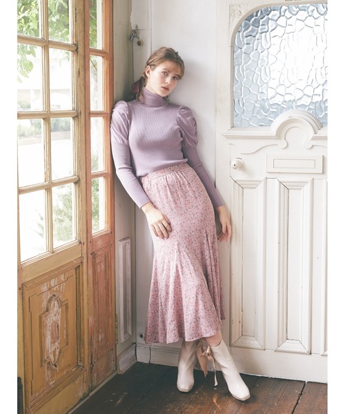 ROBE de FLEURS 花柄刺繍　マーメイドスカート　ブルー　M m3529_750.jpg