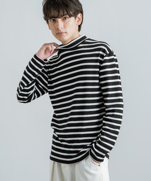 Rocky Monroe(ロッキーモンロー)の「ボーダースムースハイネック ロングTシャツ / カットソー(Tシャツ/カットソー・メンズ・ホワイト×ブラック/ブラック×ホワイト・LL/M/L)」の2枚目の写真