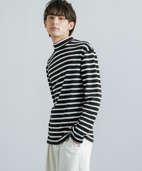 Rocky Monroe(ロッキーモンロー)の「ボーダースムースハイネック ロングTシャツ / カットソー(Tシャツ/カットソー・メンズ・ホワイト×ブラック/ブラック×ホワイト・LL/M/L)」の5枚目の写真