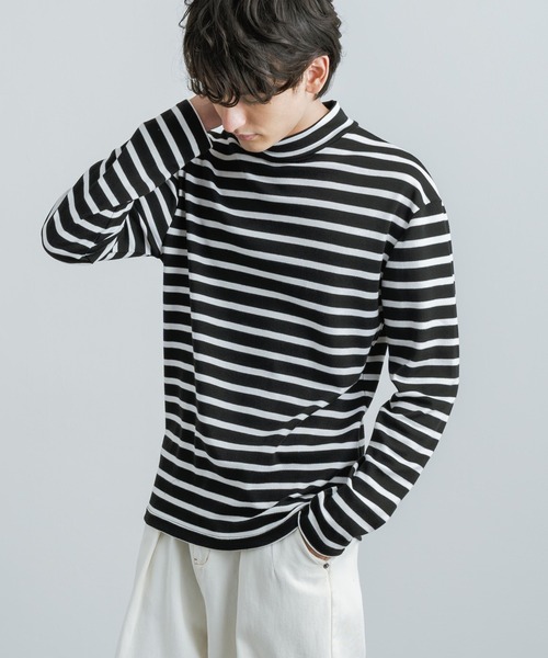 Rocky Monroe(ロッキーモンロー)の「ボーダースムースハイネック ロングTシャツ / カットソー(Tシャツ/カットソー・メンズ・ホワイト×ブラック/ブラック×ホワイト・LL/M/L)」の3枚目の写真