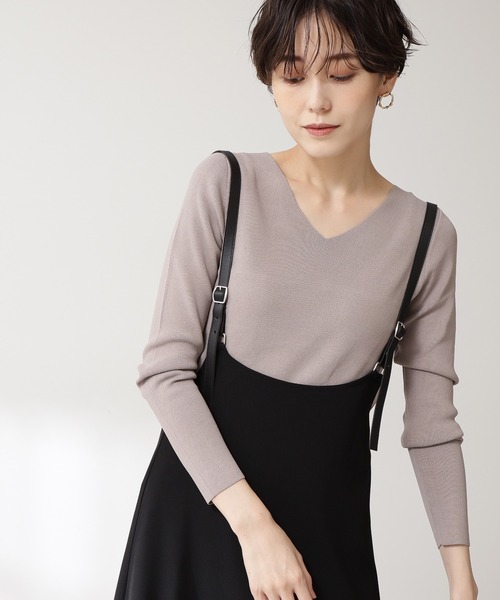 N.（N. Natural Beauty Basic）（エヌエヌナチュラルビューティーベーシック）の「【追加生産】◆総針Ｖネックニット（ニット/セーター・レディース・オフホワイト/ブラック/モカ/ベージュ/ピンク系その他/グリーン系その他2・MEDIUM）」の5枚目の写真