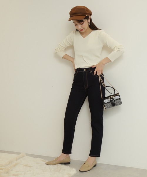 N.（N. Natural Beauty Basic）（エヌエヌナチュラルビューティーベーシック）の「【追加生産】◆総針Ｖネックニット（ニット/セーター・レディース・オフホワイト/ブラック/モカ/ベージュ/ピンク系その他/グリーン系その他2・MEDIUM）」の14枚目の写真