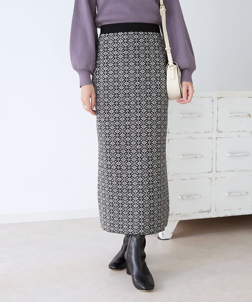 HER CLOSET(ハークローゼット)の「【TwentyThree】フラワー柄ジャガードニットスカート(スカート・レディース・ブラック/モカ/マスタード・FREE)」の14枚目の写真