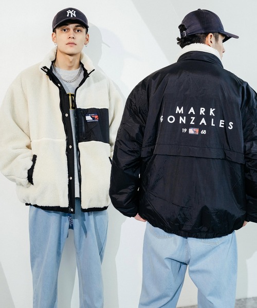 Mark Gonzales（マーク・ゴンザレス）の「【ユニセックス】Mark Gonzales/マークゴンザレス ボアフリース ナイロン リバーシブル スタンドジャケット（ブルゾン・メンズ・ブラック/ベージュ/ネイビー/レッド・M/L/XL/S/XXL）」の2枚目の写真