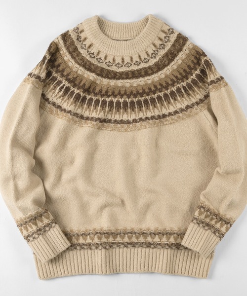 make a ray!（メイク ア レイ！）の「求心柄 ビッグシルエット クルーネックニット（ニット/セーター・メンズ・ブラック/ベージュ/ブラウン/グレー・M/L/XL）」の4枚目の写真