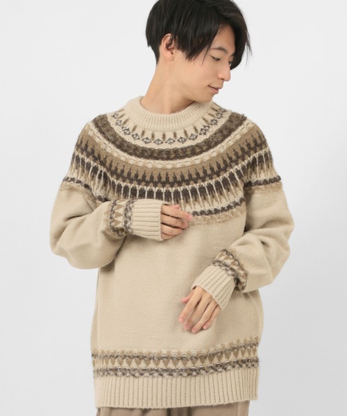 make a ray!（メイク ア レイ！）の「求心柄 ビッグシルエット クルーネックニット（ニット/セーター・メンズ・ブラック/ベージュ/ブラウン/グレー・M/L/XL）」の22枚目の写真