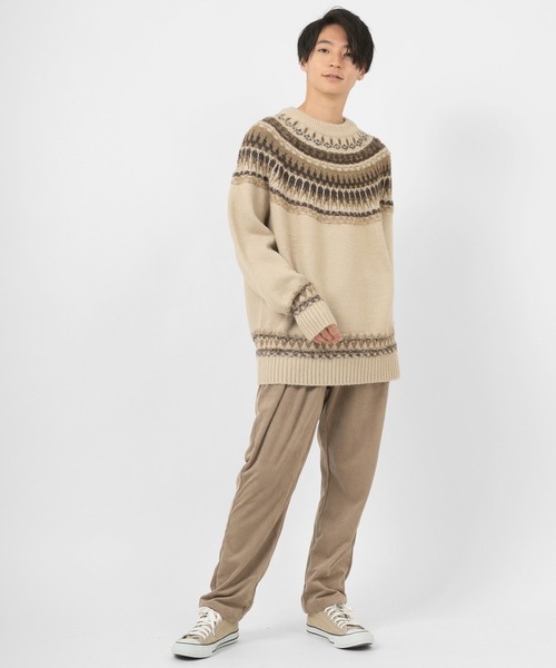 make a ray!（メイク ア レイ！）の「求心柄 ビッグシルエット クルーネックニット（ニット/セーター・メンズ・ブラック/ベージュ/ブラウン/グレー・M/L/XL）」の18枚目の写真