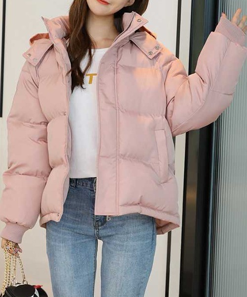 FRP（エフアールピー）の「YUGA  フーディ　中綿ダウン調ブルゾンコート（ダウンジャケット/コート・レディース・ブラック/ブルー/ホワイト/ベビーピンク・XL/M/L）」の17枚目の写真