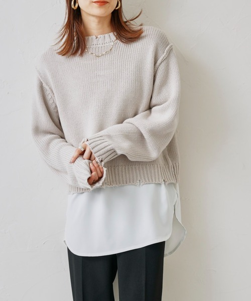 prose verse（プロズヴェール）の「レイヤードダメージニットセット（ニット/セーター・レディース・ベージュ/ブラック/ブルー・FREE）」の2枚目の写真