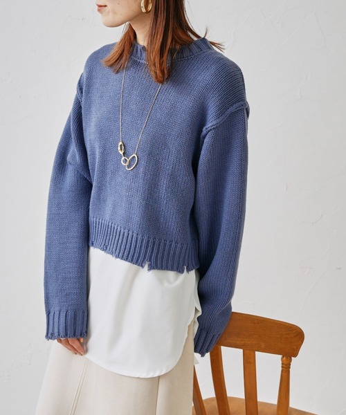 prose verse（プロズヴェール）の「レイヤードダメージニットセット（ニット/セーター・レディース・ベージュ/ブラック/ブルー・FREE）」の3枚目の写真