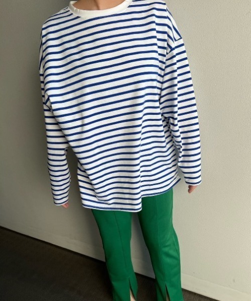 y/m(イム)の「ルーズボーダーロンT(Tシャツ/カットソー・レディース・オレンジ/ブルー・FREE)」の9枚目の写真