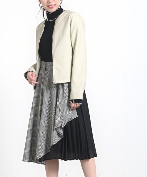 rps（アールピーエス）の「ノーカラーライダースジャケット（ライダースジャケット・レディース・ブラック/アイボリー/グレイッシュベージュ・M）」の7枚目の写真