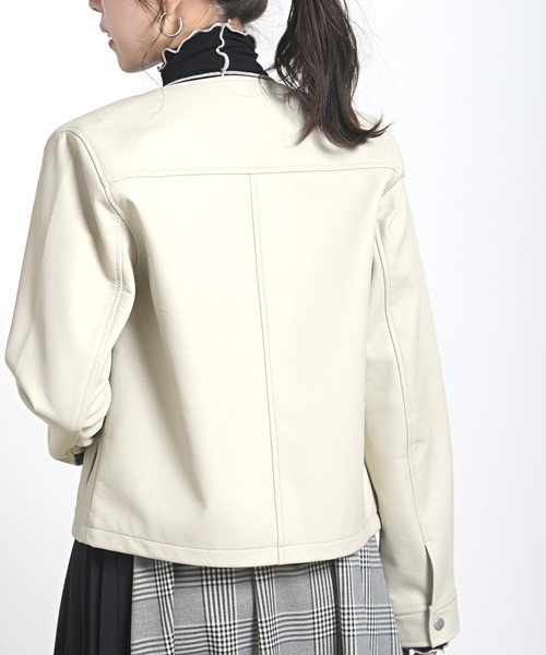 rps（アールピーエス）の「ノーカラーライダースジャケット（ライダースジャケット・レディース・ブラック/アイボリー/グレイッシュベージュ・M）」の10枚目の写真