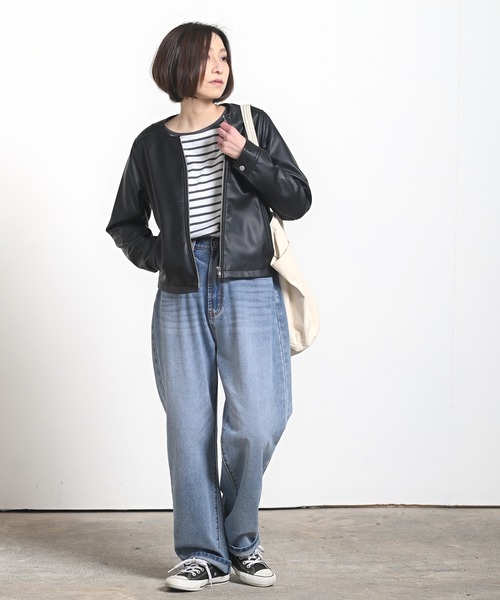 rps（アールピーエス）の「ノーカラーライダースジャケット（ライダースジャケット・レディース・ブラック/アイボリー/グレイッシュベージュ・M）」の12枚目の写真