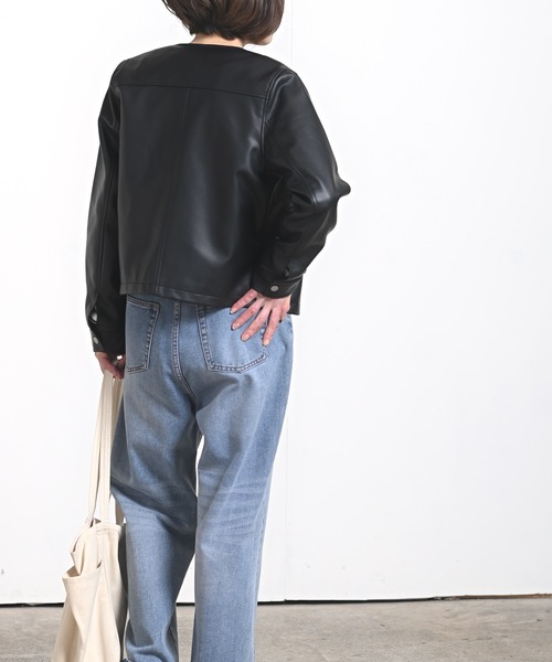 rps（アールピーエス）の「ノーカラーライダースジャケット（ライダースジャケット・レディース・ブラック/アイボリー/グレイッシュベージュ・M）」の14枚目の写真