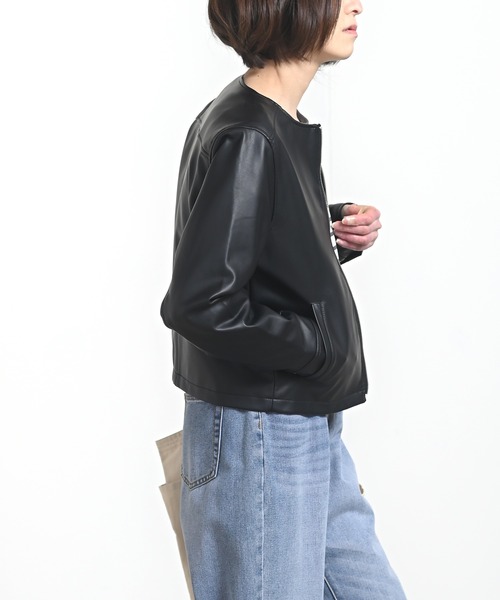 rps（アールピーエス）の「ノーカラーライダースジャケット（ライダースジャケット・レディース・ブラック/アイボリー/グレイッシュベージュ・M）」の15枚目の写真